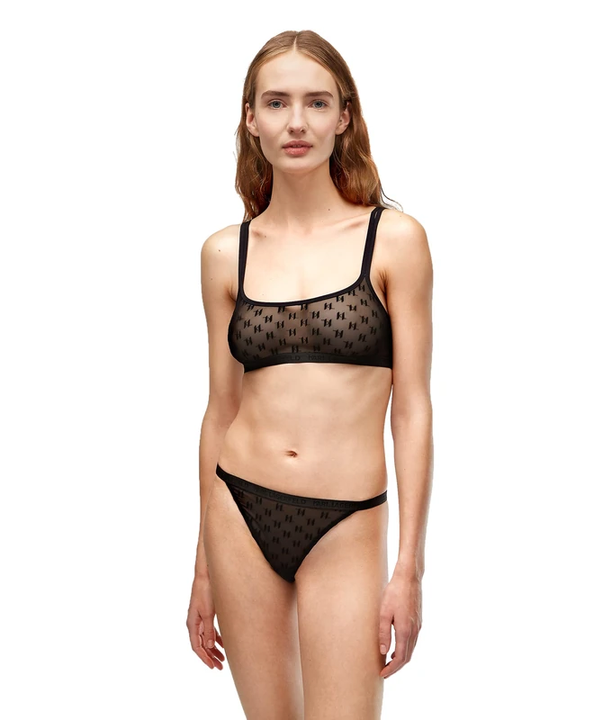 KARL LAGERFELD Women's KL Monogram Bralette, Black, X-Small