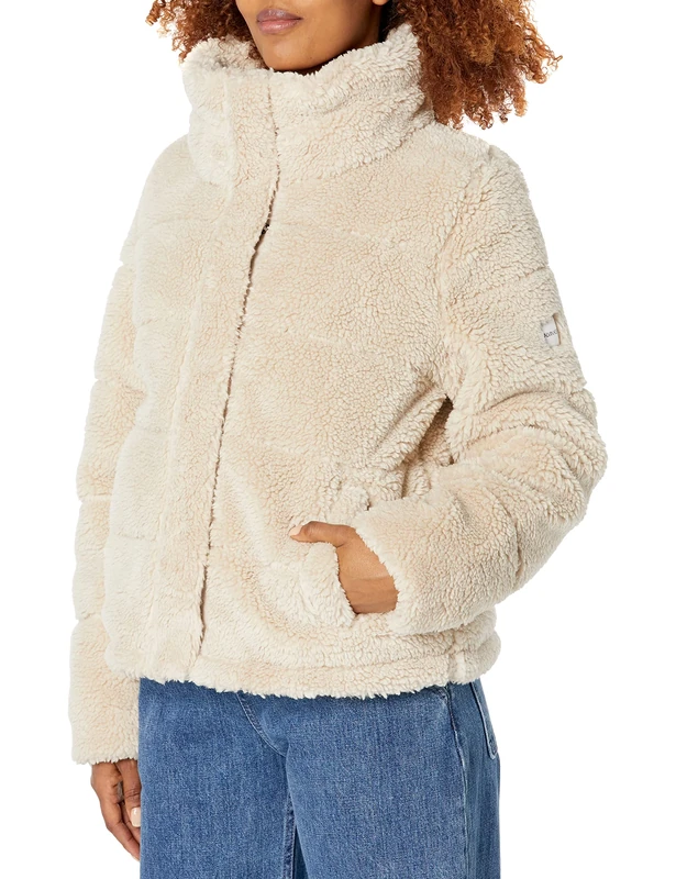 Calvin Klein Women's Faux Sherpa Coat - Beige S, Zipper & Snap