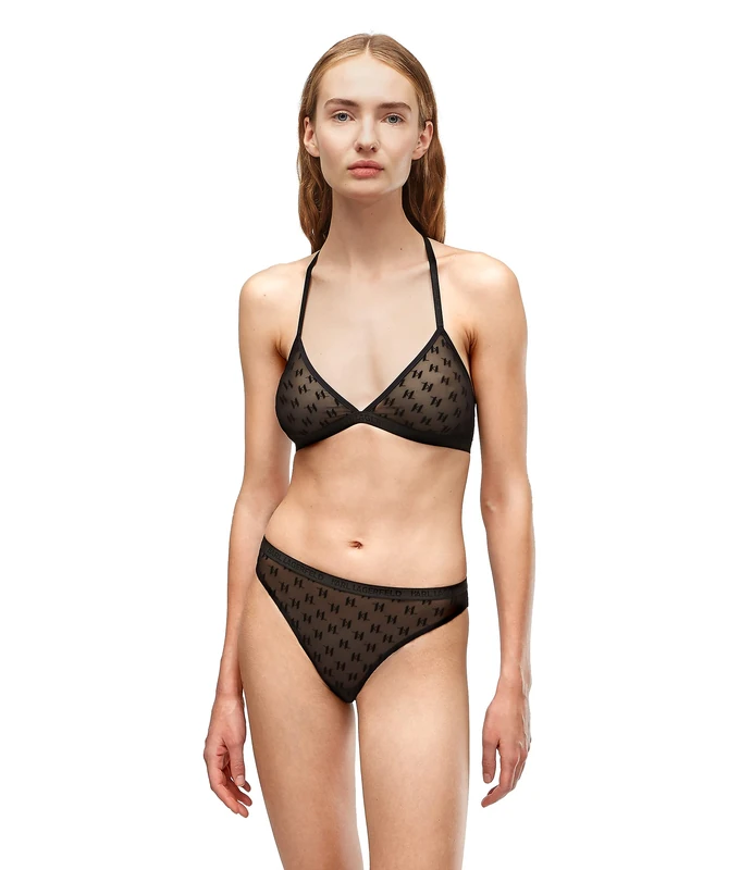 KARL LAGERFELD Women's KL Monogram Triangle Bra, Black, Medium