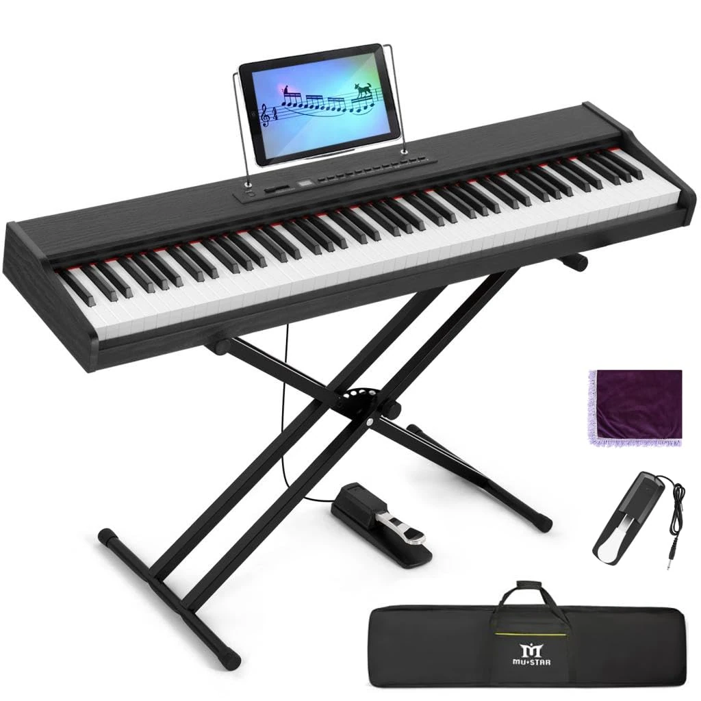 MUSTAR Digital Piano 88 Weighted Keys with Stand, Full Size 88 Key Piano Keyboard Semi Weighted for Beginners, Portable Electric Piano Keyboard, Wireless Connection, Case, Sustain Pedal, Black