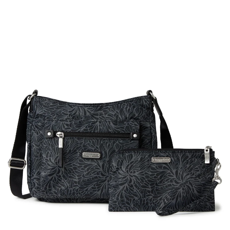 Baggallini Women's Uptown Bagg with RFID Phone Wristlet, Midnight Blossom, One Size - Image 1