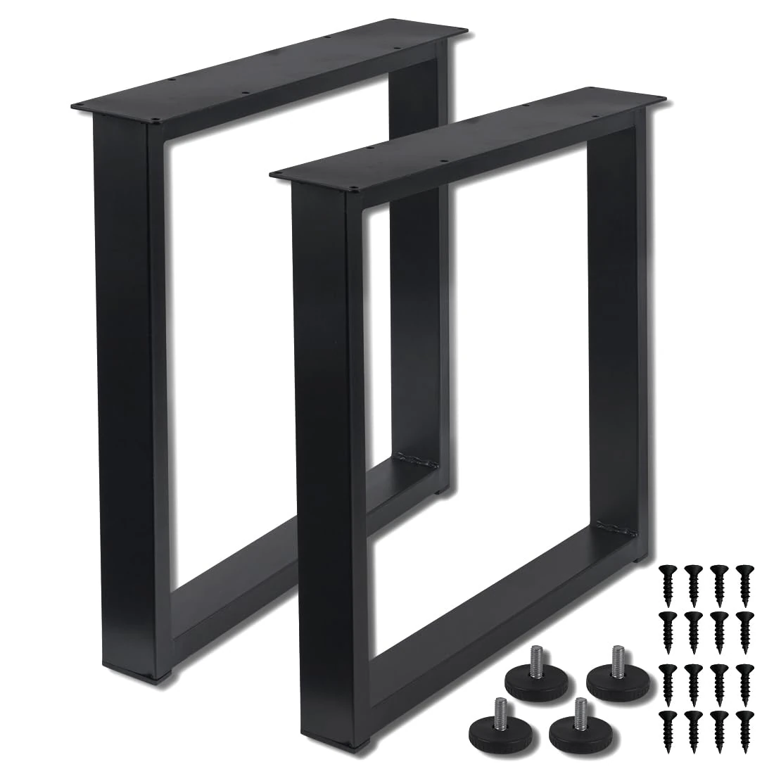 H JINHUI Square Table Legs Set of 2, Metal Coffee Table Bench Legs 41cm (H) x 45cm (W), with Screws and Floor Protectors for Home Office Dining DIY, Black,16inch Square