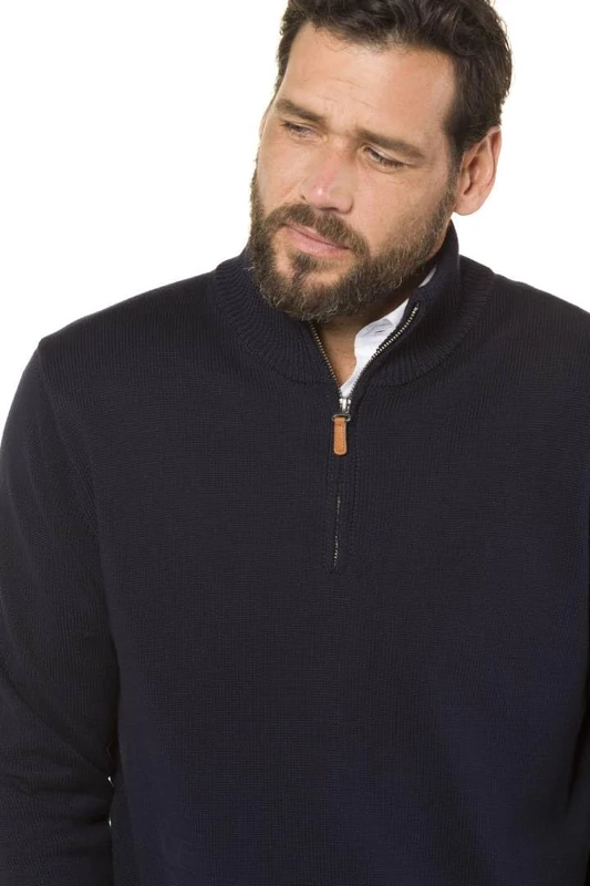 JP 1880 Men's Large Sizes Plus Sizes Menswear L-8XL Knitted Troyer, Stand-Up Collar, Zip, Long Sleeves, up to 7 XL 716842, Dark Navy, 7XL
