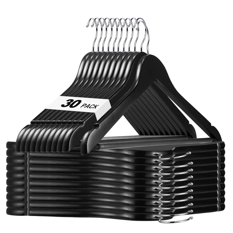 HOUSE DAY Black Wooden Hangers 30 Pack Wood Clothes Hangers Smooth Finish Wooden Coat Hangers for Closet Heavy Duty Hangers Solid Wood Hangers Suit Hangers for Clothes, Jacket, Shirt, Tank Top, Dress
