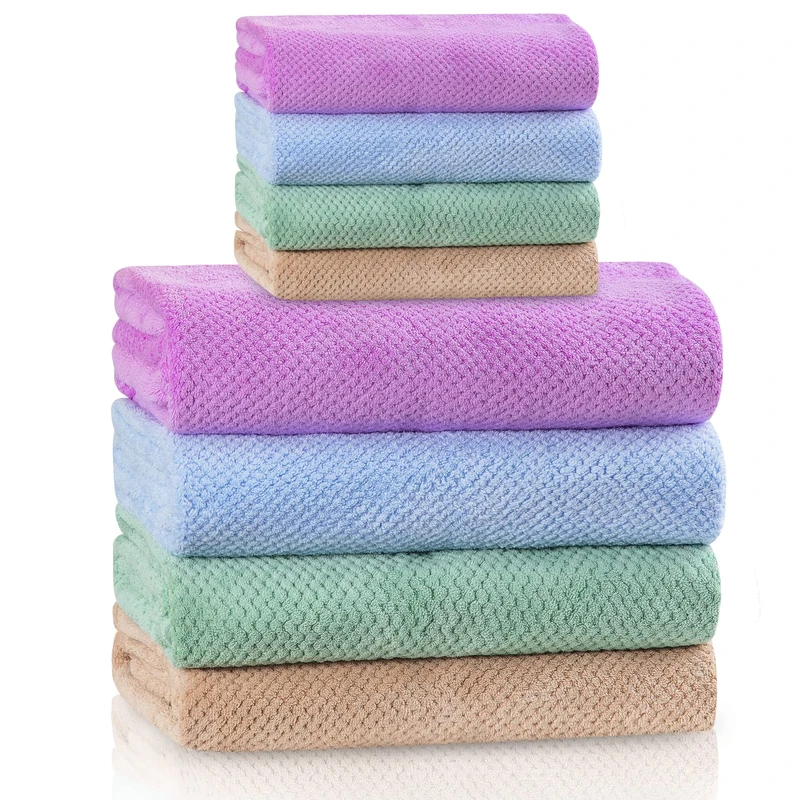 OLESTER Bath Towels 4 Colors for Shower Pool Beach Bathroom Super Absorbent,Soft,Quick Dry,Lightweight,Plush(4 Bath Towels27.5 x 55" and 4 Hand Towels14 x 30" (27.5X55, Green-Yellow-Blue-Purple)
