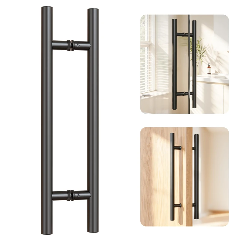 Ranbo 600mm Length Double Sided Long Door Pull Handle 304 Stainless Steel H Shaped Large Barn Pull Bar, Fits Commercial Interior and Exterior Wooden and Glass Doors, Matte Black