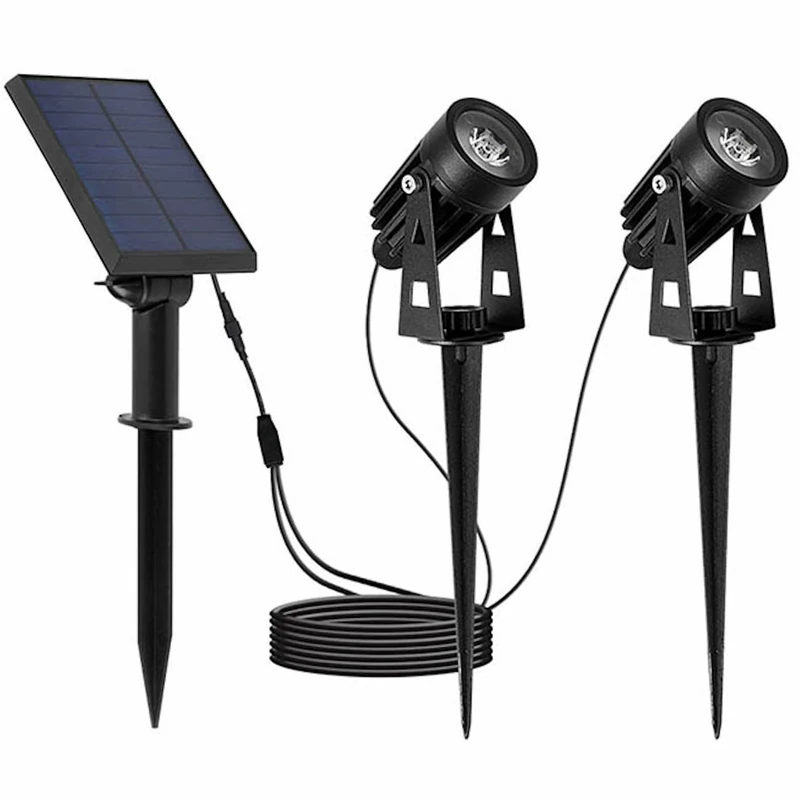 Lumisky Double Solar Spotlights Connected with Solar Panel 2 in 1 for Staking or Mounting Powerful LED Cool White 2X Roundy H27 cm