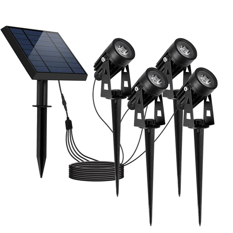 Lumisky Four Solar Spotlights with 4 in 1 Solar Panel for Staking or Fixing, Powerful Lighting Cool White LED, 4X Roundy H27cm