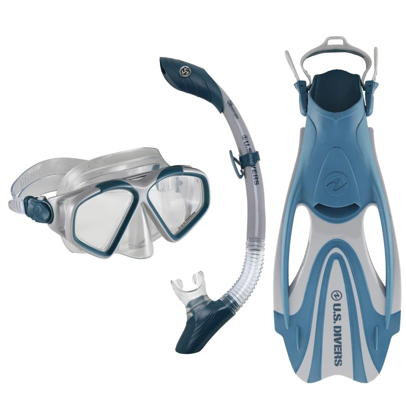 US.Divers Set Cozumel| Adult Mask, Fins and Snorkel Kit with UV Protection, Anti-fog and Anti-leak Lenses, Hiking, Snorkeling, Men and Women, Silicone Mask, Adjustable Fins, Carry Bag Included