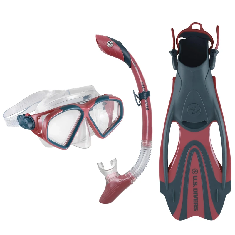 US.Divers Set Cozumel| Adult Mask, Fins and Snorkel Kit with UV Protection, Anti-fog and Anti-leak Lenses, Hiking, Snorkeling, Men and Women, Silicone Mask, Adjustable Fins, Carry Bag Included