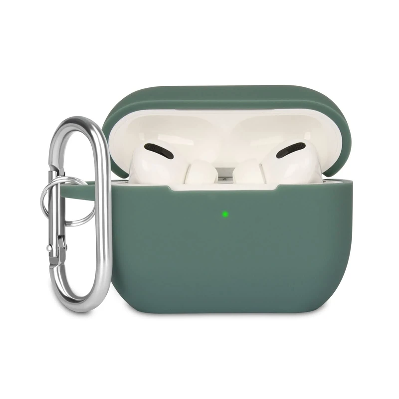 KOKOKA Case Cover Compatible with Airpods Pro, Soft Silicone Skin Case Cover Shock-Absorbing Protective Case for Airpods Pro 2019 with Carabiner, Front LED Visible, Deep Green