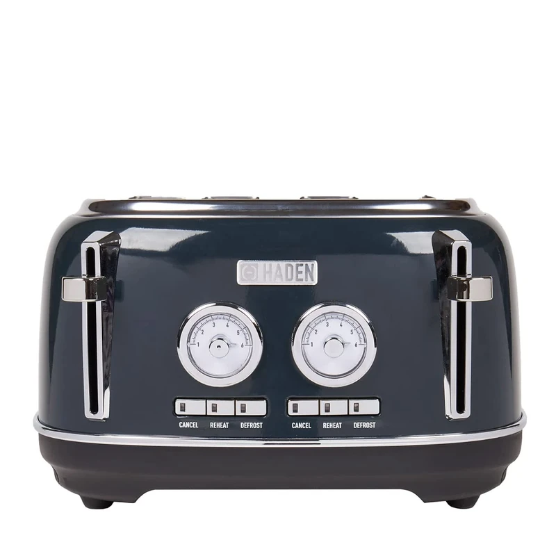 Haden Jersey Steel Blue Toaster 4 Slice – Dual Control With Adjustable Browning Controls - Self Centring Function - Reheat And Defrost Functions – Coated Stainless Steel Housing - 1370-1630w