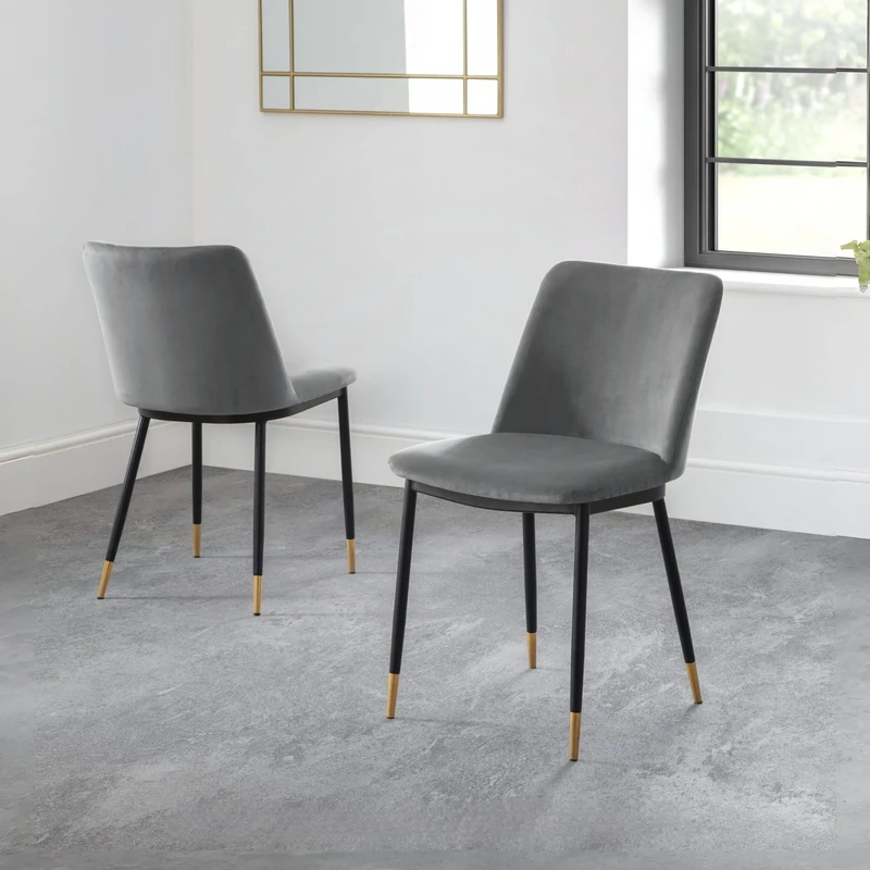 Julian Bowen Delaunay Dining Chairs Set of 2, Upholstered Velvet Grey Chair with Black Wooden Legs, Padded Kitchen Seat with Backrest for Dining Room - 83cm x 59cm x 50cm