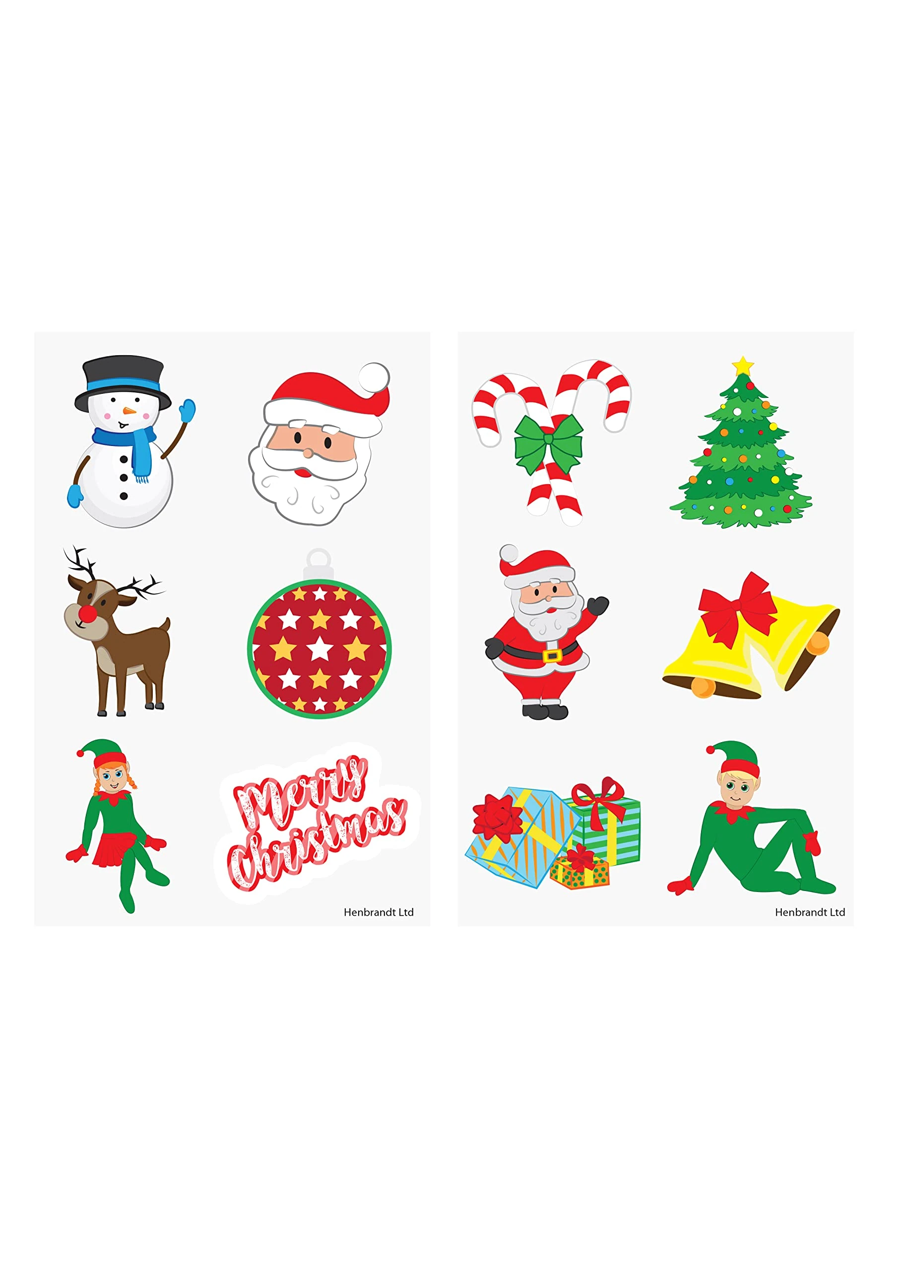 Henbrandt 48 x Mini Christmas Temporary Transfer Tattoos for Children Mixed Designs Santa Claus Elf Rudolph Kids Festive Xmas Stocking Advent Calendar Fillers for Boys and Girls