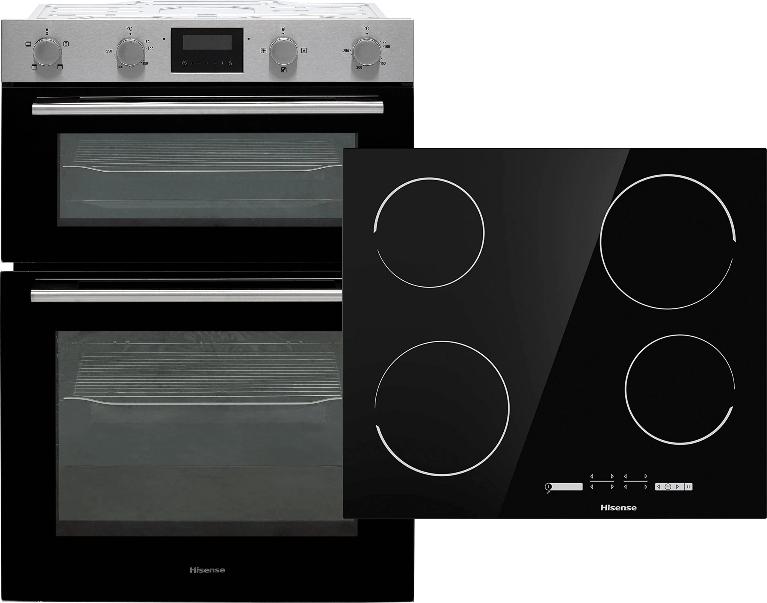Hisense BI6095CXUK Built In Electric Double Oven and Ceramic Hob Pack - Stainless Steel/Black - A/A Rated