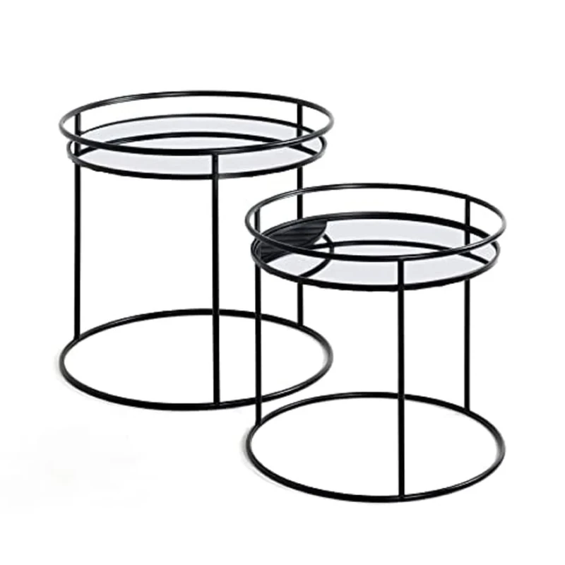 HAKU Möbel Set of 2 End Tables Black, Metal, Mirror - Size: H 40/48 cm X Ø 44/52 cm, Style: Modern - Image 1