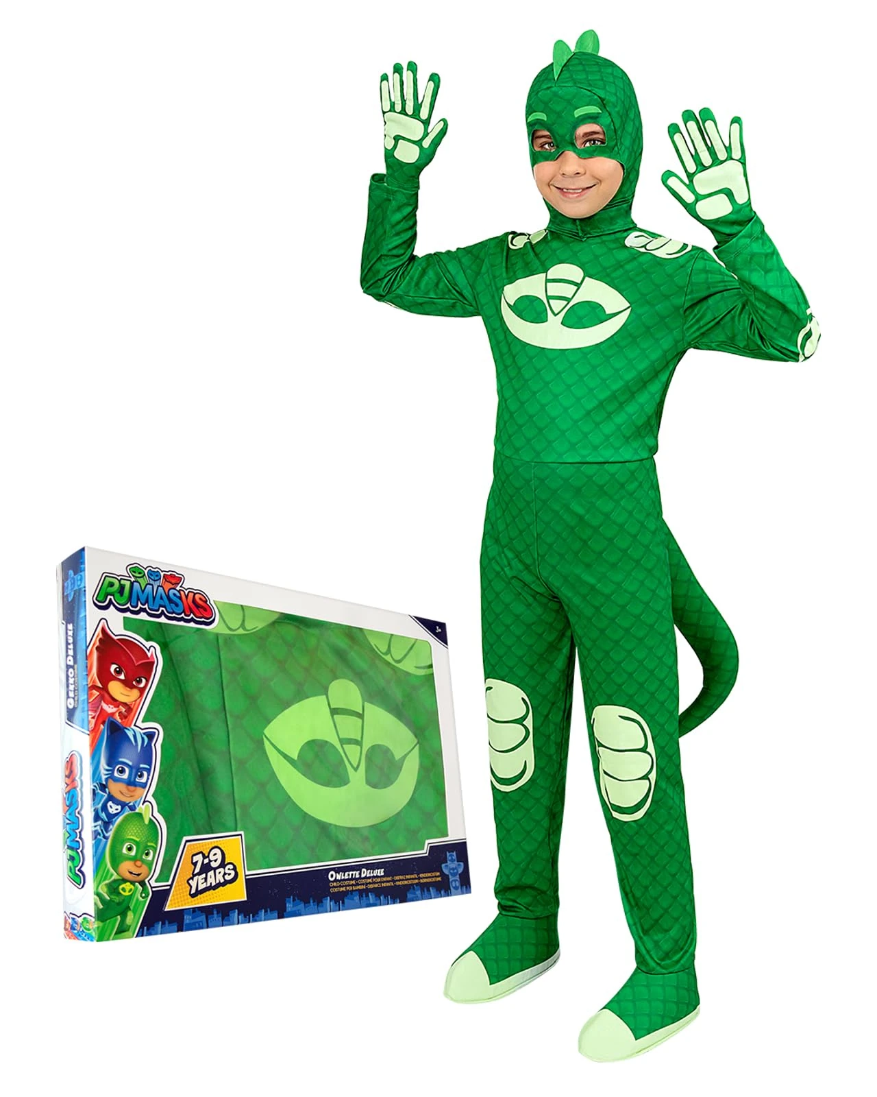 Funidelia Official Gekko PJ Masks Deluxe Costume for Boys, Includes Jumpsuit with Tail, Mask and Gloves - Outfit for Kids for Parties, Carnival and Halloween - Size 5-6 Years