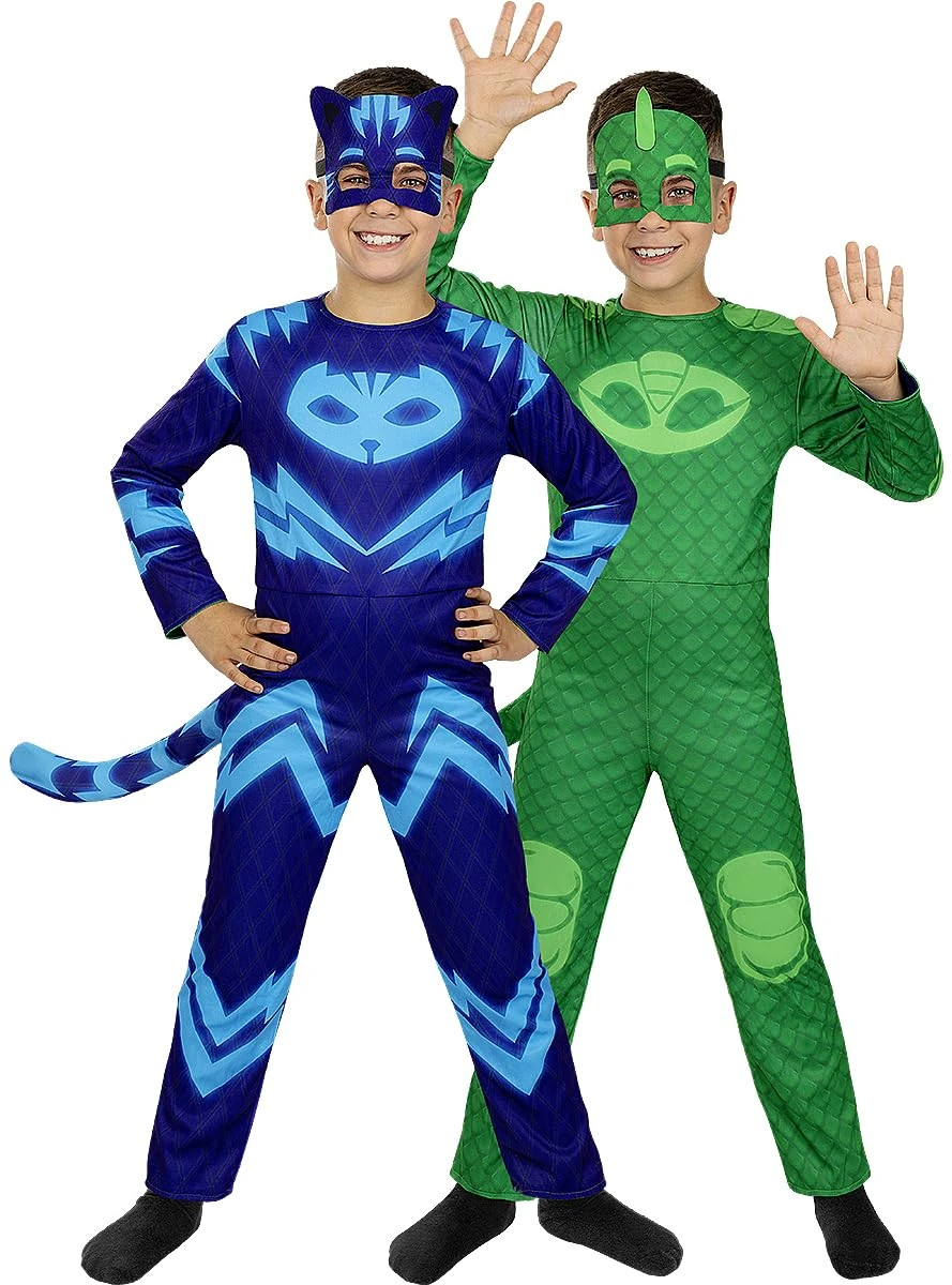 Funidelia | Catboy and Gekko Reversible Costume - PJ Masks for boy Catboy, Owlette, Gekko - Costumes for kids, accessory fancy dress & props for Halloween, carnival & parties - Size 3-4 years - Blue