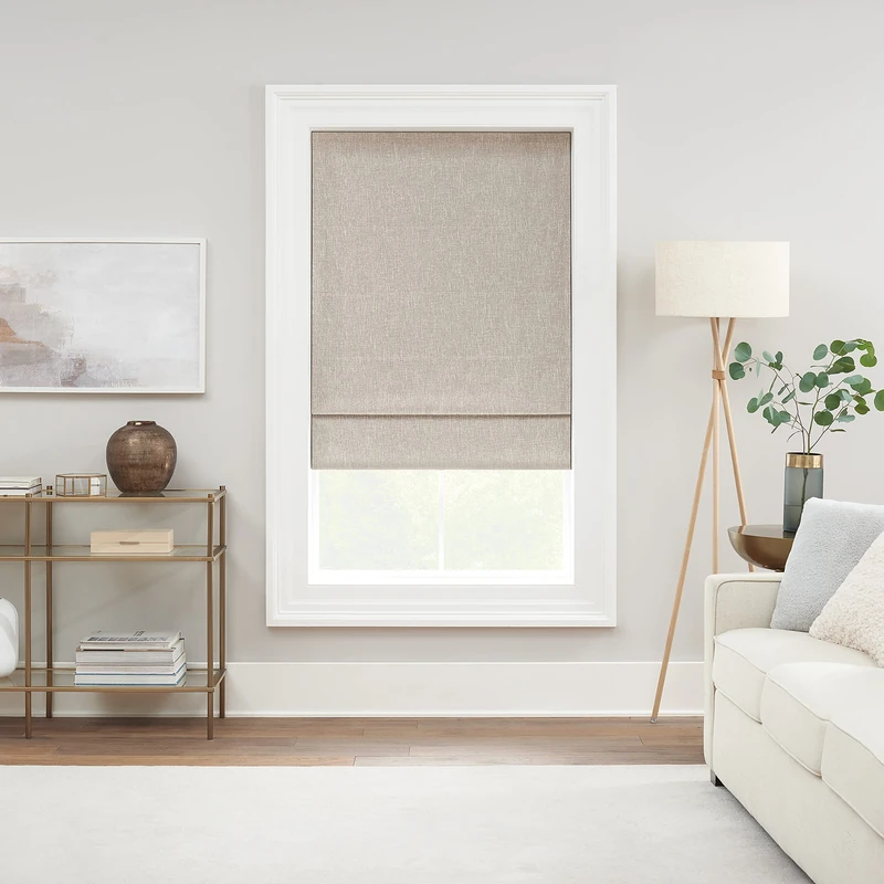 ECLIPSE Drew Noise Reducing Blackout Cordless Lined Window Roman Shade for Living Room, 27 in x 64 in, Linen
