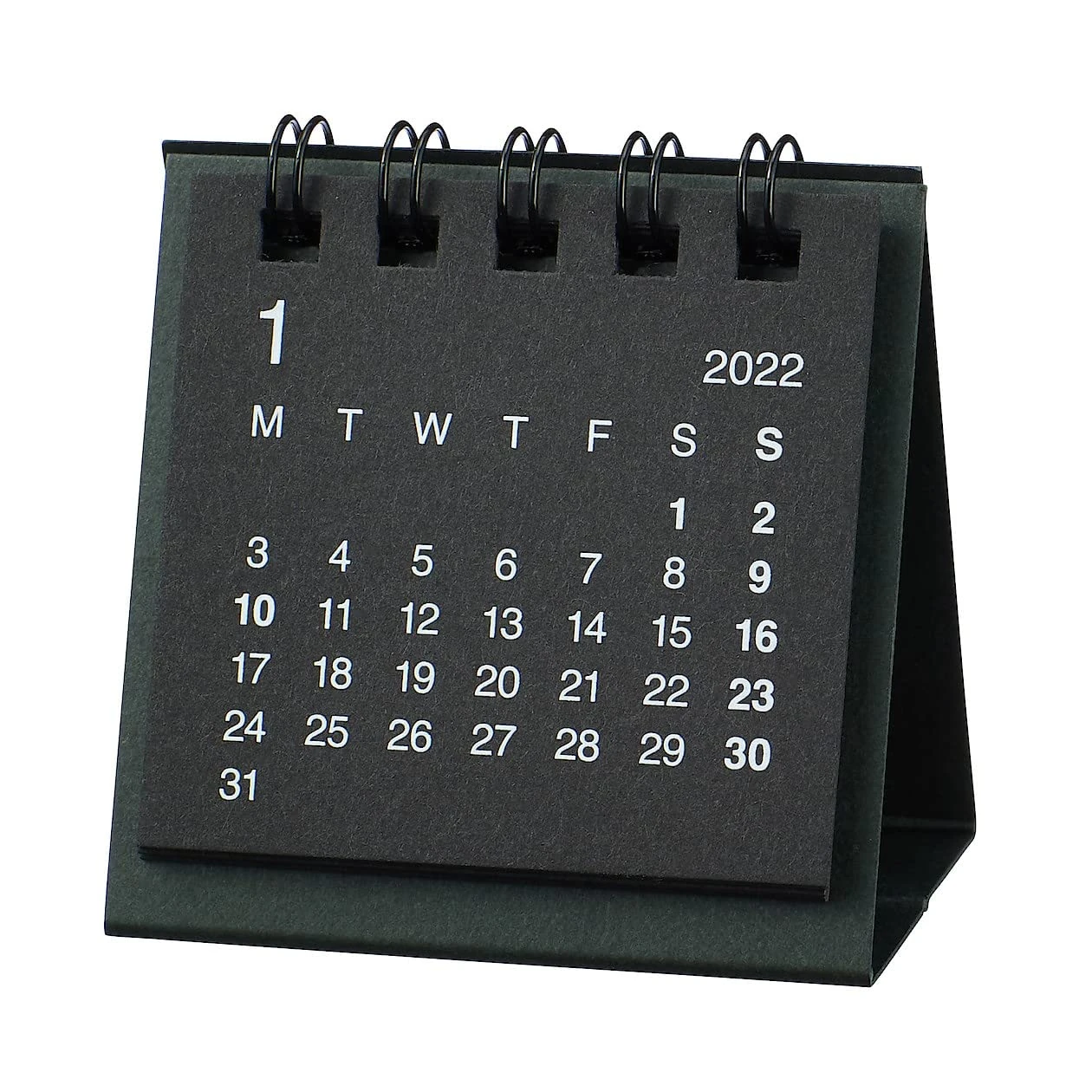 MUJI Desk Top Mini Calendar 2022 Black 60 x 60mm Monday Start Recycled Paper New