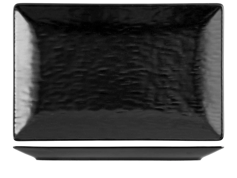 H&H 6 Rectangular Black Wavy Stoneware Plates 30x20
