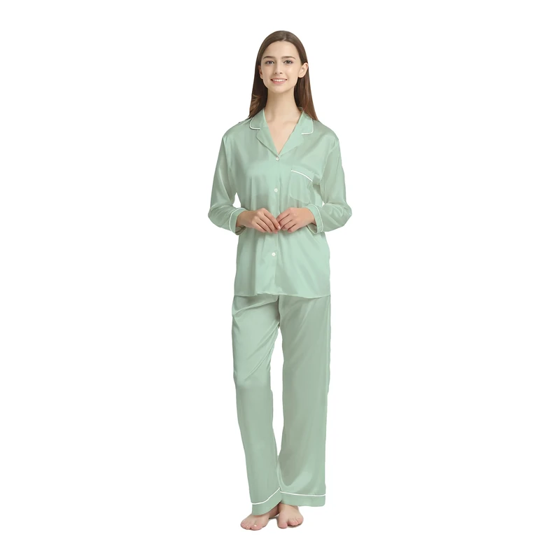Jasmine Silk Ladies' Pure Silk Pyjamas Set Duck egg for Women (L(14-16))