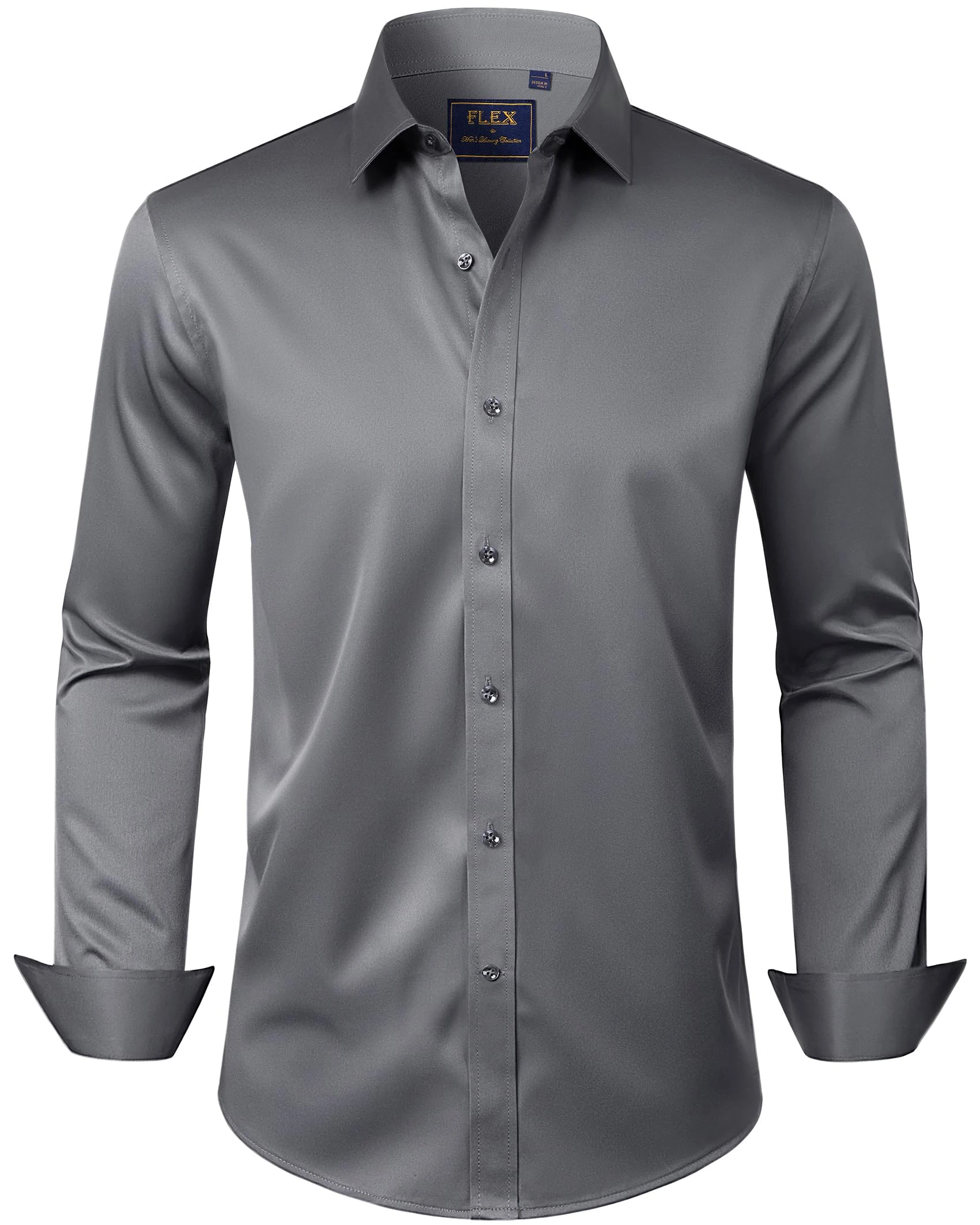 J.VER Mens Shirts Fashion Long Sleeve Dress Non Iron Stretch Business Casual Regular Fit Formal Work Button Down Shirt Grey S