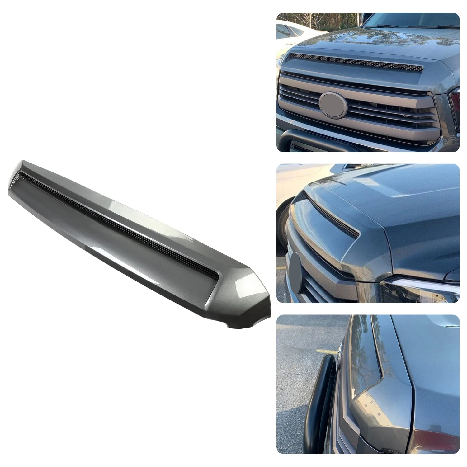 HECASA Grey Hood Molding Compatible with 2014-2021 Toyota Tundra Bonnet Dome Grille Hood Shovel