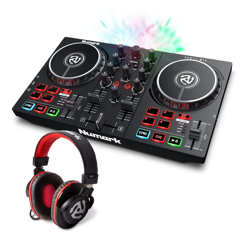 Numark Party Mix II DJ Controller with Headphones - 2 Decks, Numark HF175 DJ Headphones with Closed Back Over Ear Design