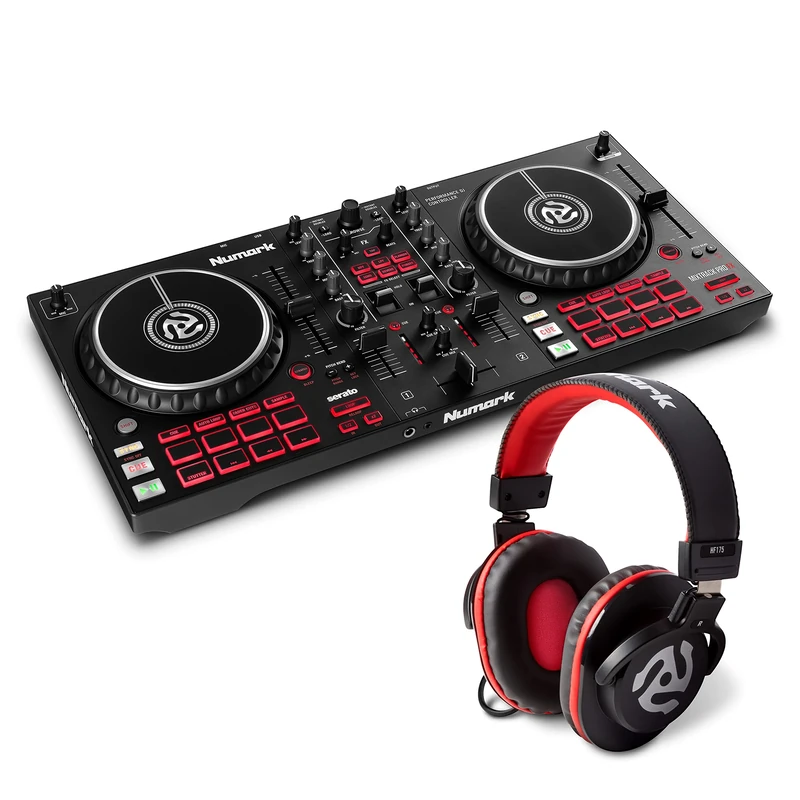 DJ Controller with Headphones - Numark Mixtrack Pro FX 2 Deck DJ Controller with DJ Mixer and Numark HF175 DJ Headphones with closed back over ear design