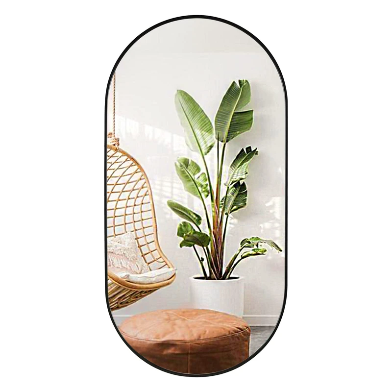 Muzilife Wall Mirror for Bathroom, 20" x40'' Oval Wall Mirror Capsule Vanity Mirror with Metal Frame, Hang Horizontally or Vertically for Entryway, Living Room, Bathroom, Black