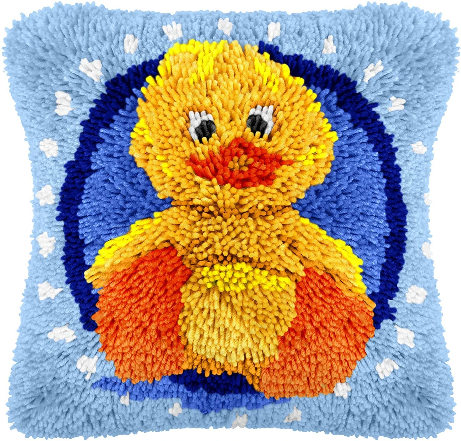 ROCKY&CHAO Yellow Duck Latch Hook Cushion Kits DIY Throw Pillow Cover Crochet Crafts for Beginner Kids and Adults Handmade Crafts Home Decoration Festival Birthday Gift, 17 x17 Inch