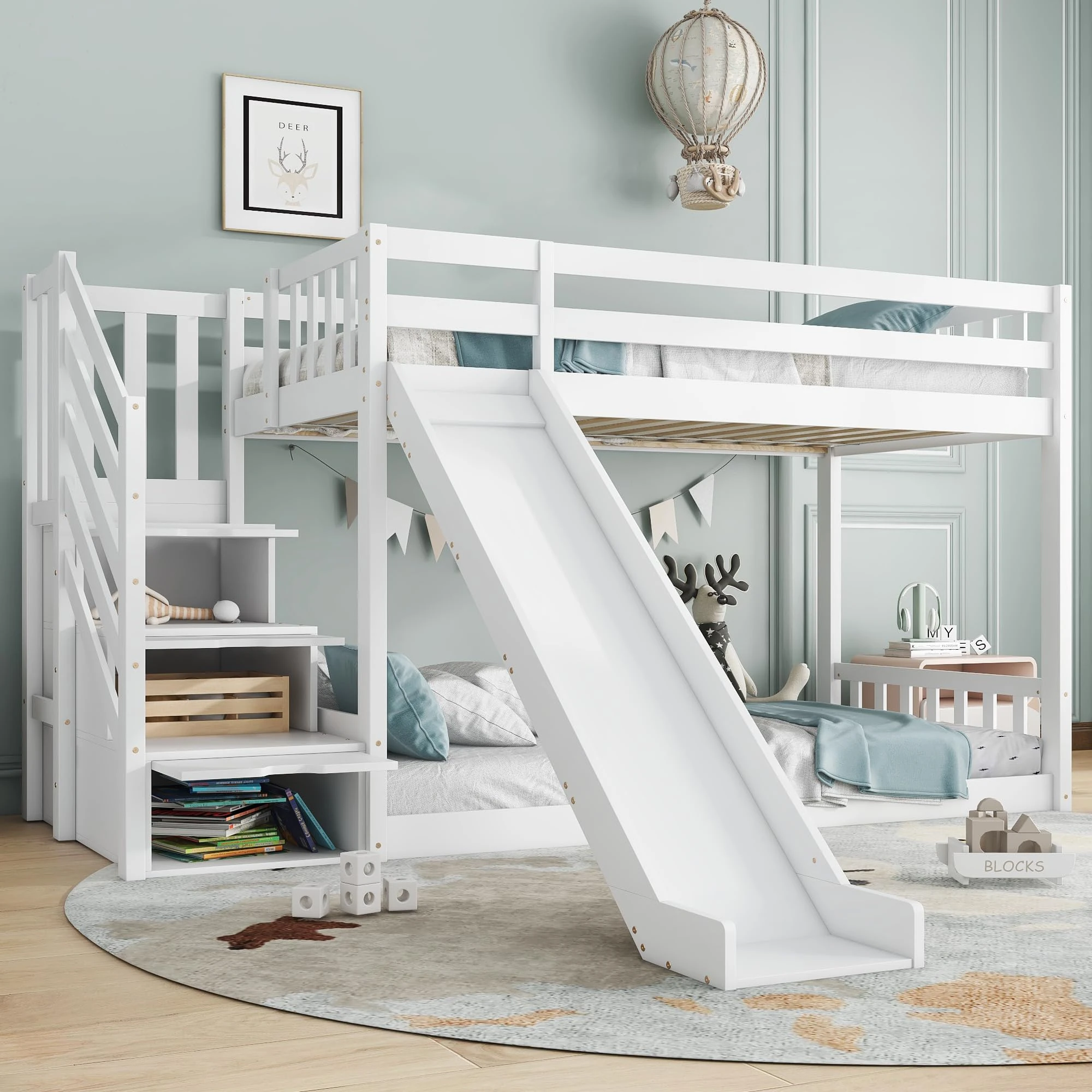 ModernLuxe Bunk bed children's cabin bed frame with ladder wooden bunk bed for children, solid pine wood frame for kids dormitory school