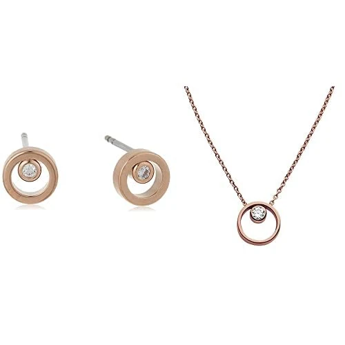 Skagen Women's Earring SKJ0853791 + Skagen Women's Rose Gold Crystal Circle Necklace, SKJ0850791