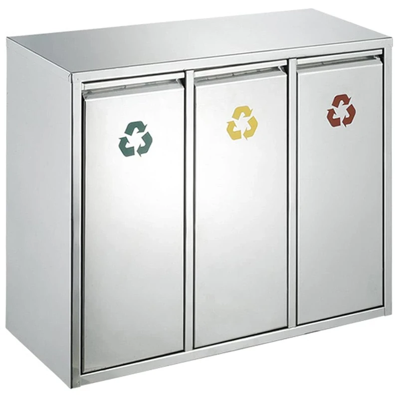 TRIO Kitchen Waste Bin 24 L (3 x 8 L) Brushed Stainless Steel 3 Compartments