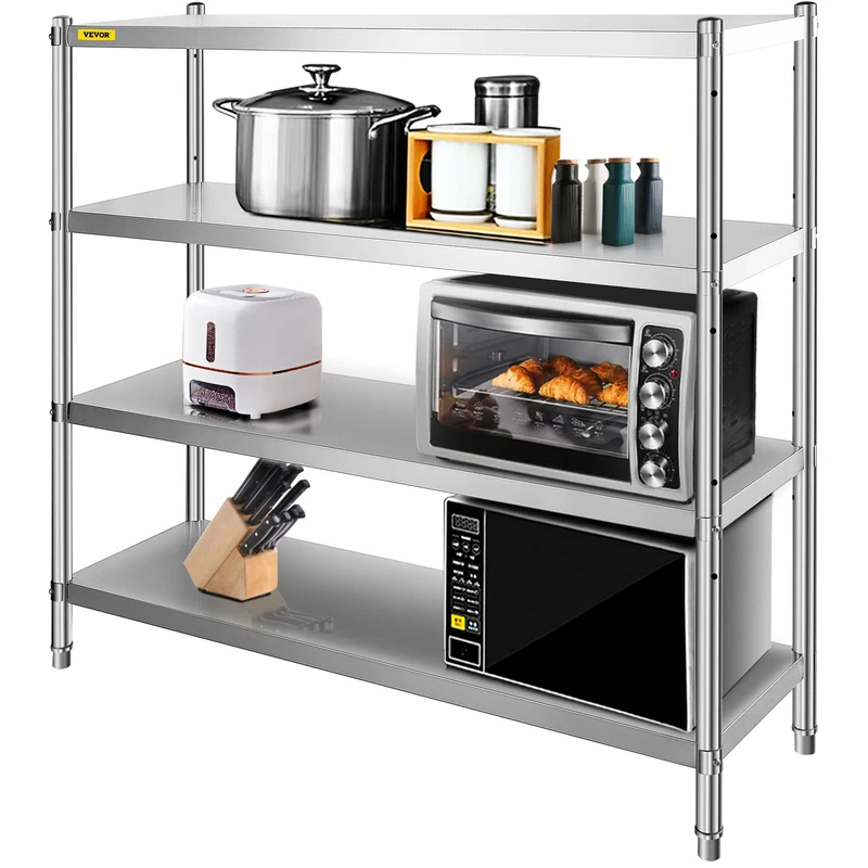 VEVOR Storage Shelf, 4-Tier Stainless Steel Shelving, Storage Shelving Unit, 70.9 x 17.7 x 59.1 Inch Heavy Duty Storage Rack Shelving, 1320 Lbs Total Capacity with Adjustable Height
