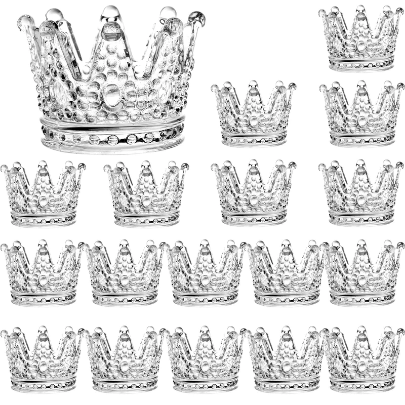 SOUJOY 18 Pack Tealight Candle Holder, Glass Crown Candle Holder, Crystal Votive Candle Stand for Dining Table Centerpiece Home Decor Wedding Part