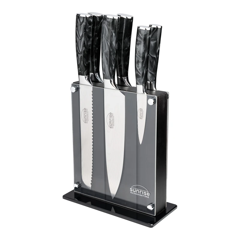 Rockingham Forge RF-2160/7BK Sunrise Collection 7-Piece Knife Set, Premium Stainless Steel with Resin Handles – Chef’s, Carving, Bread, Boning, Utility, Paring Knife, Black