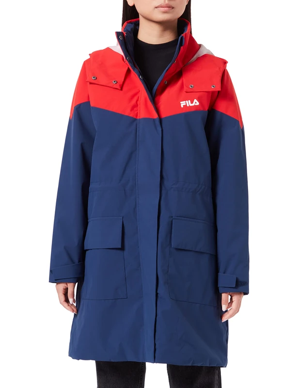FILA Women's Turcin Light Padded Parka Jacket, Medieval Blue-True Red, XL