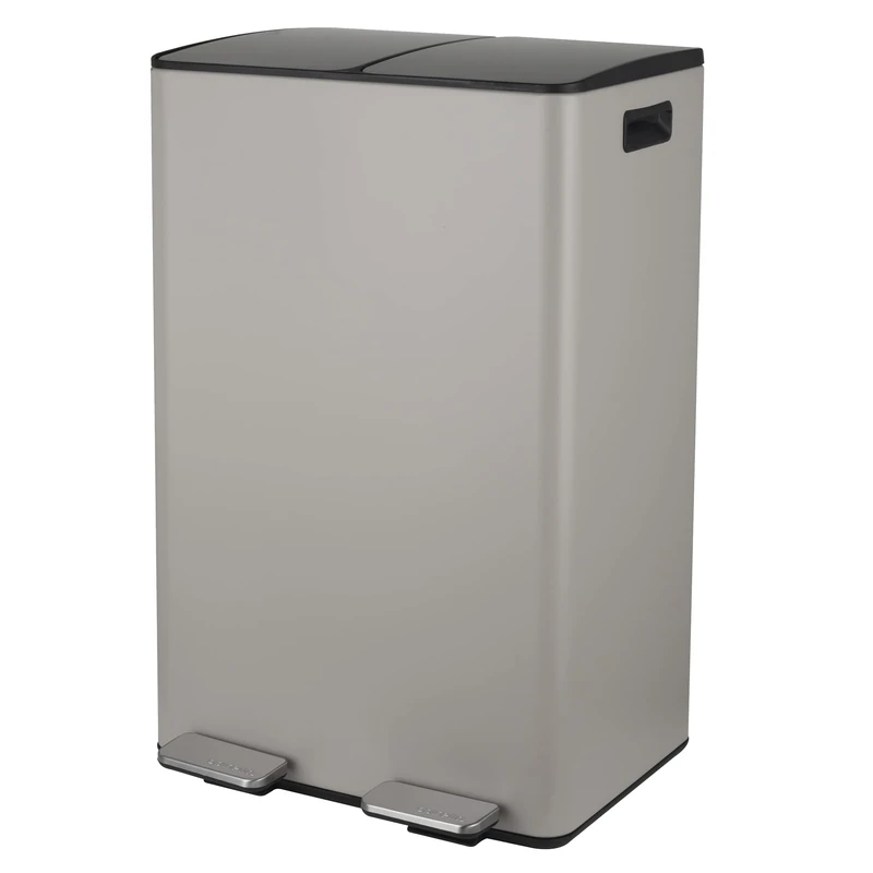 Spirella Waste Separation System 60 L (2 x 30 Litres) with Inner Bucket, Large Waste Bin, Pedal Bin, Stainless Steel, Soft-Close Mechanism, Taupe