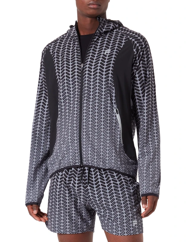 FILA Men's Raga Hooded Running Jacket, Night Owl Fade AOP, L