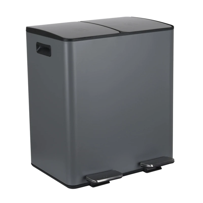 Spirella Waste Separation System 40 L (2 x 20 Litres) with Inner Bucket, Large Waste Bin, Pedal Bin, Stainless Steel, Soft-Close Mechanism, Grey