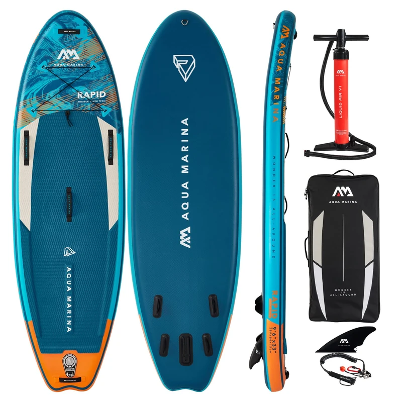 Aqua Marina Rapid, Whitewater Inflatable Stand Up Paddle Board (iSUP) Package, 290 cm Length, Blue, 2022