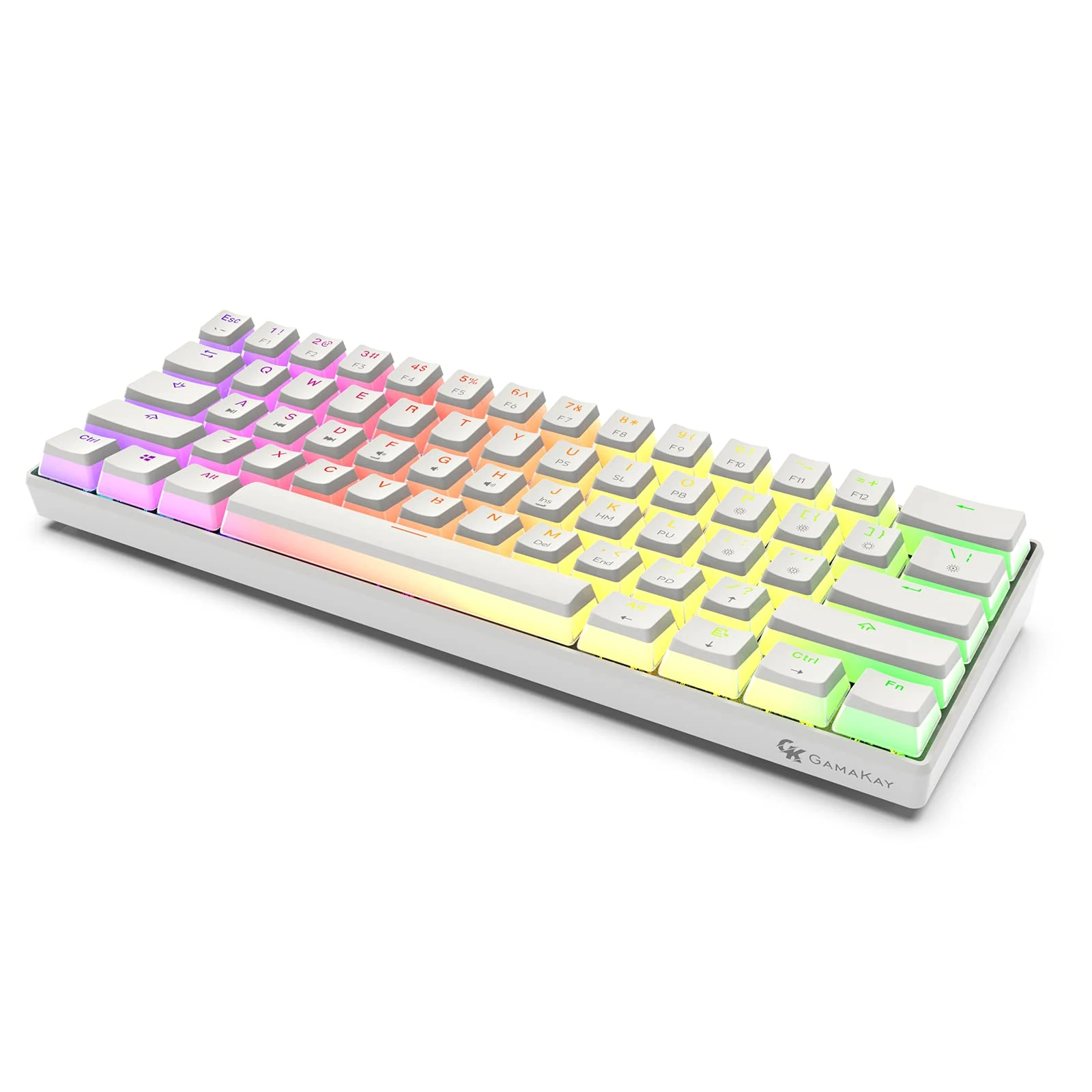GK GAMAKAY MK61 Wired Mechanical Keyboard Gateron Optical Switch Pudding Keycaps Waterproof RGB 61 Keys Programmable Hot Swappable Gaming Keyboard New Version (New- Yellow Switch V2, White)