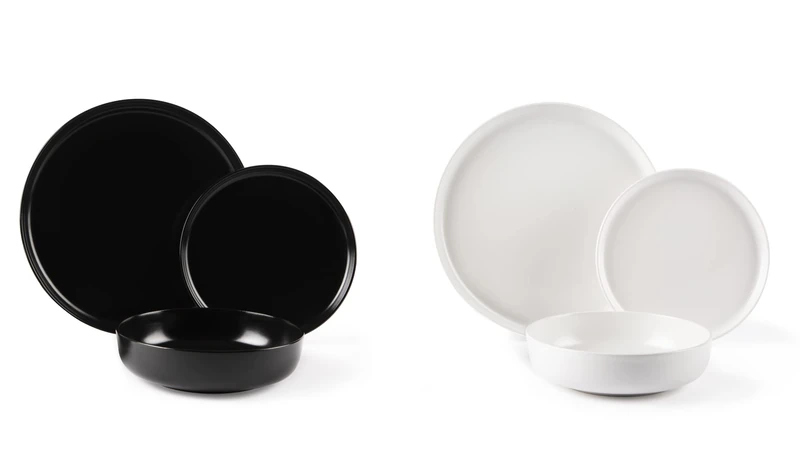 Excelsa Nordic 12-Piece Dinner Set, Ceramic, Black and White