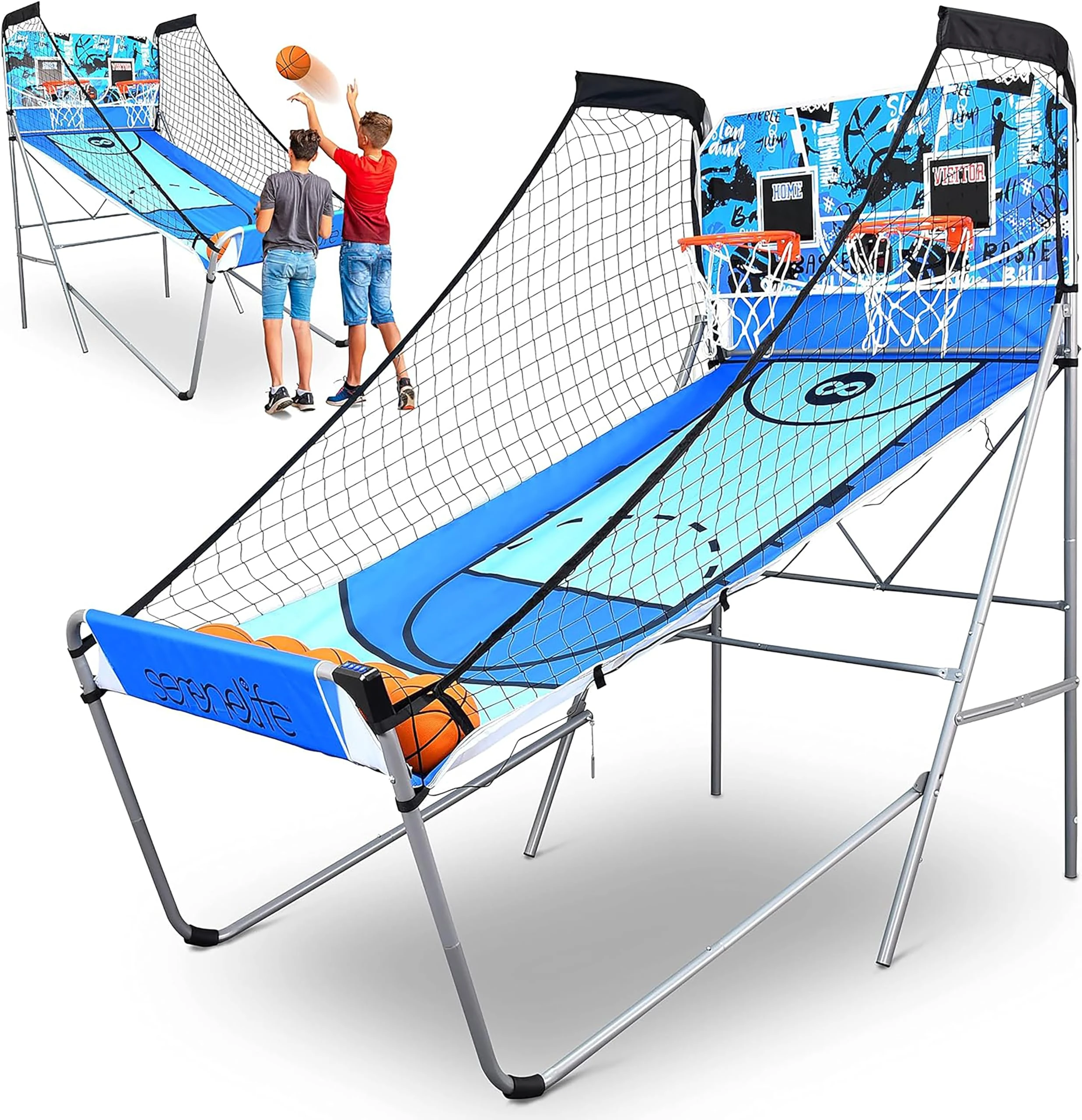 SereneLife Basketball Arcade Game, Foldable Dual Shot Basket Ball Hoop Game, Outdoor Sport Indoor Home Arcade Room w/ Digital LED Scoreboard & Play Timer, Electronic Shooting Machine for Kids & Adults