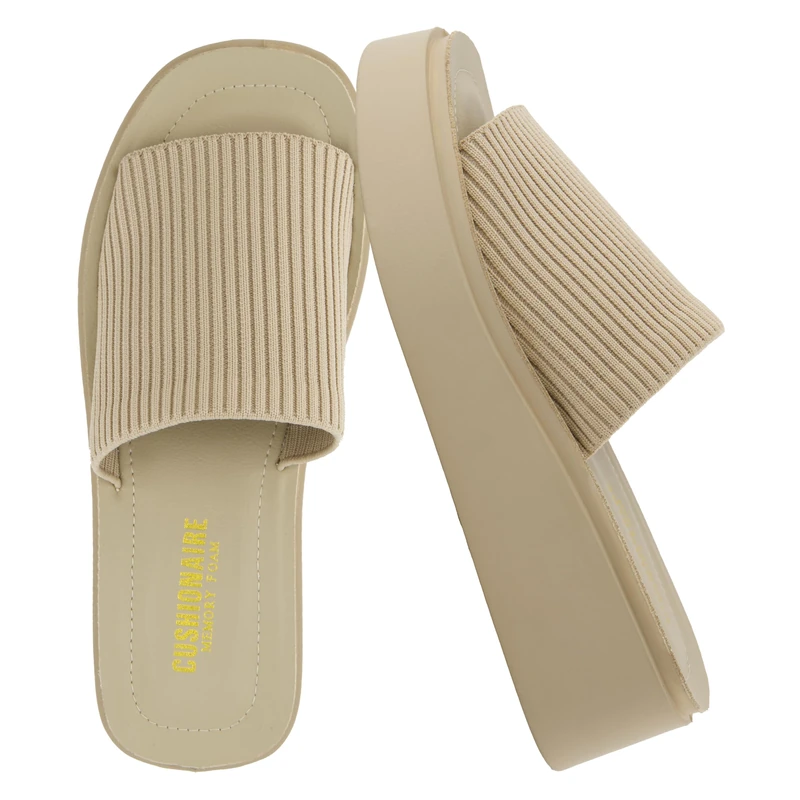 CUSHIONAIRE Women's PIM Knit Platform Sandal with +Memory Foam, Taupe Weave 4 UK