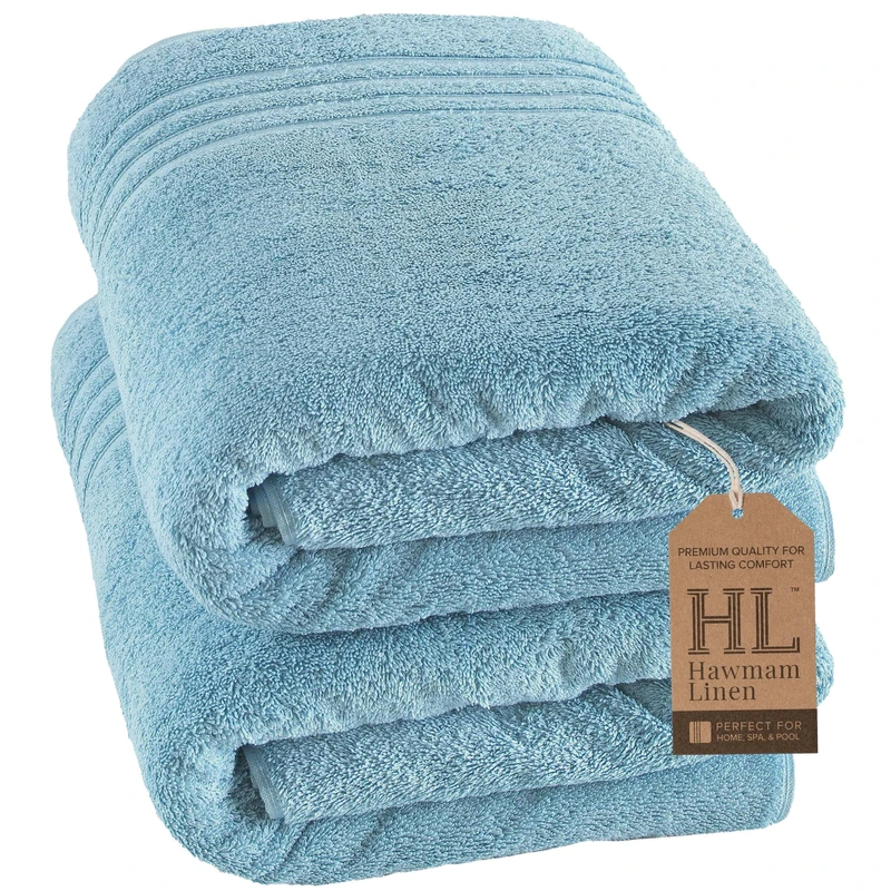 Hawmam Linen Jumbo Large Bath Sheets Towels 2-Pack 35 x 70 Inches Soft and Absorbent, Premium Quality 100% Cotton Towels (Light Blue, Bath Sheet)