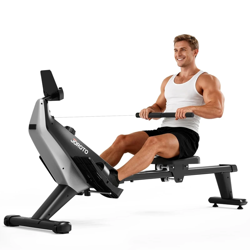 JOROTO Home Rowing Machine - Quiet Magnetic Rowing Machine with Exclusive App | 16 Resistance Levels | Dual Rail Design | Up to 150kg | Ideal for Home Training (Black) - Image 1
