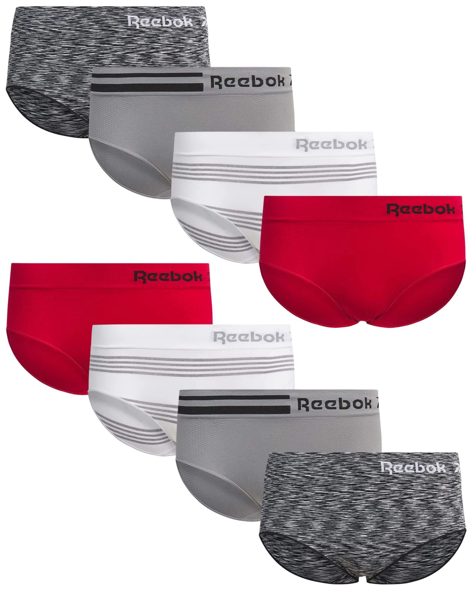 Reebok Women’s Underwear – Seamless Hipster Briefs (8 Pack), Black/Red/Pink/Grey, Large
